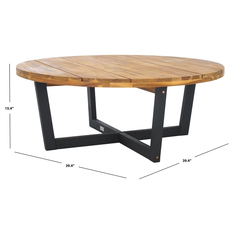 Safavieh Leo Round Wood Coffee Table 4 Legs in Natural / Black