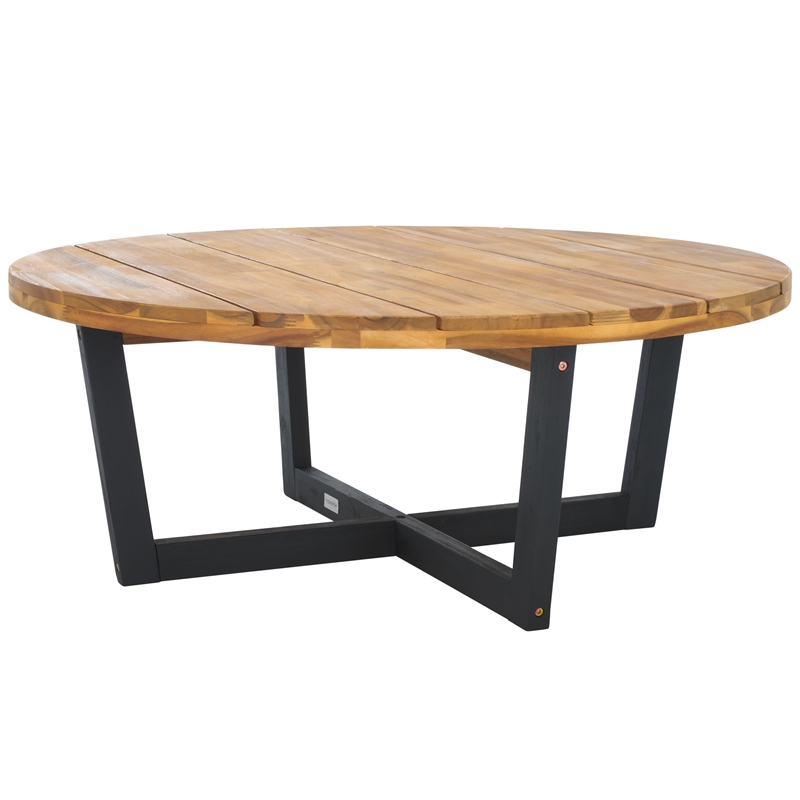 Safavieh Leo Round Wood Coffee Table 4 Legs in Natural / Black