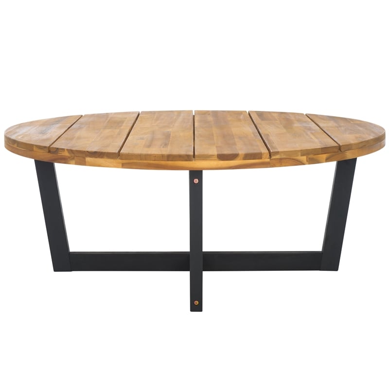 Safavieh Leo Round Wood Coffee Table 4 Legs in Natural / Black