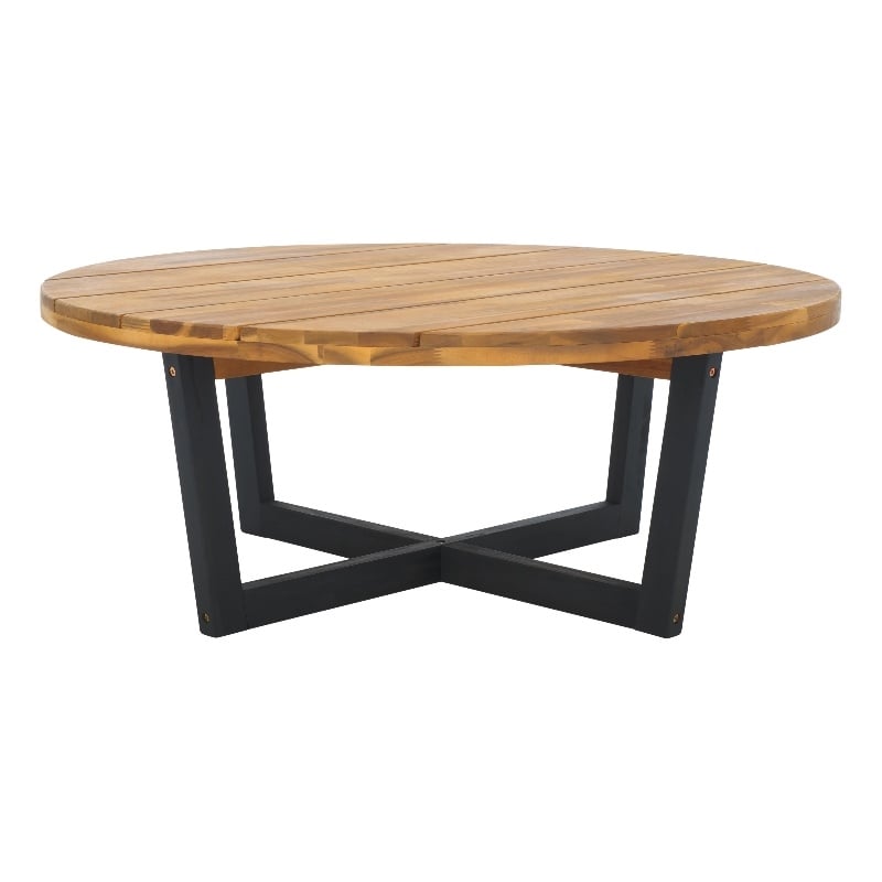 Safavieh Leo Round Wood Coffee Table 4 Legs in Natural / Black