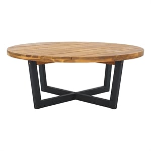 Safavieh Leo Round Wood Coffee Table 4 Legs in Natural / Black