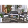 Safavieh Aboka 4Pc Wicker and Rattan Living Set in Gray / Brown / White