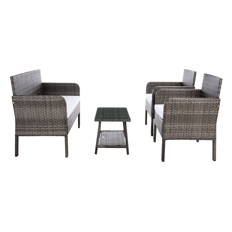 Safavieh Aboka 4Pc Wicker and Rattan Living Set in Gray / Brown / White