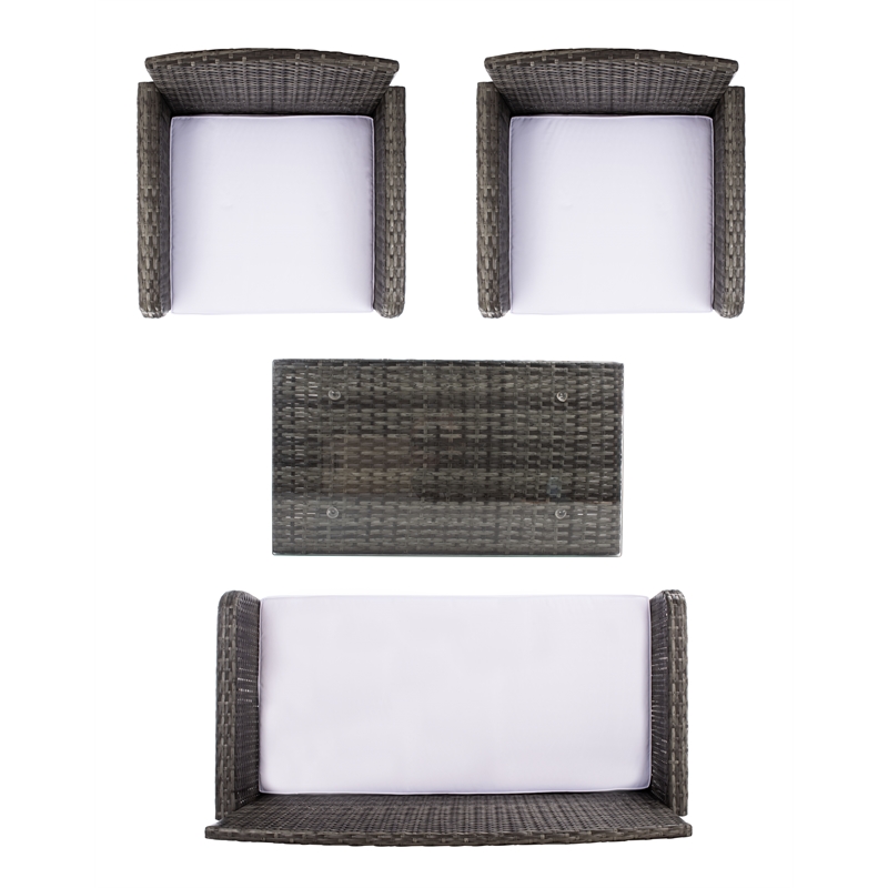 Safavieh Aboka 4Pc Wicker and Rattan Living Set in Gray / Brown / White