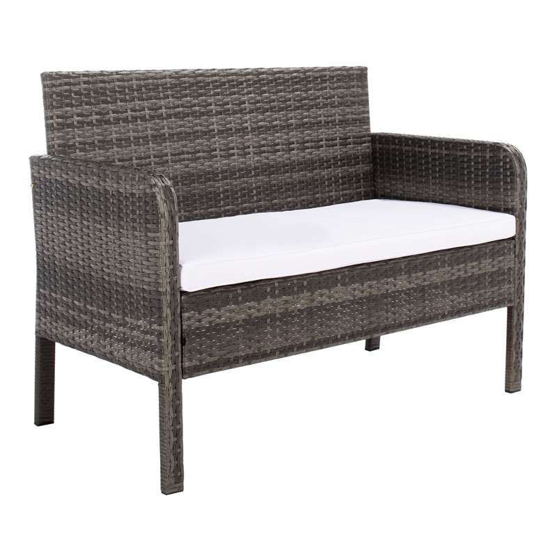 Safavieh Aboka 4Pc Wicker and Rattan Living Set in Gray / Brown / White