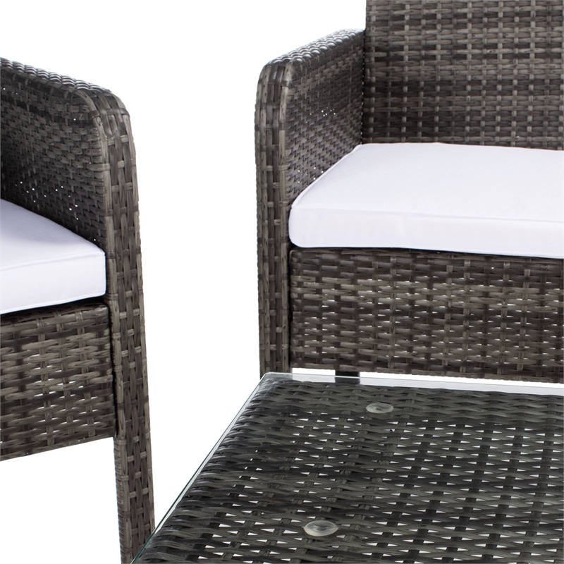 Safavieh Aboka 4Pc Wicker and Rattan Living Set in Gray / Brown / White
