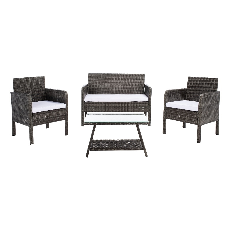 Safavieh Aboka 4Pc Wicker and Rattan Living Set in Gray / Brown / White