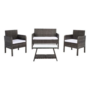 Safavieh Aboka 4Pc Wicker and Rattan Living Set in Gray / Brown / White