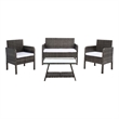 Safavieh Aboka 4Pc Wicker and Rattan Living Set in Gray / Brown / White