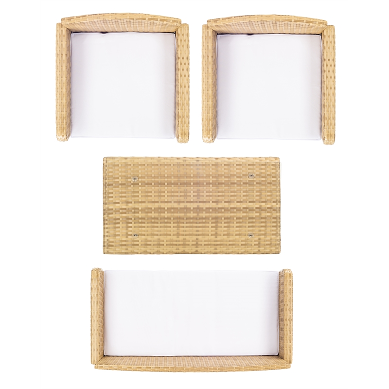 Safavieh Aboka 4Pc Wicker and Rattan Living Set in Natural / White