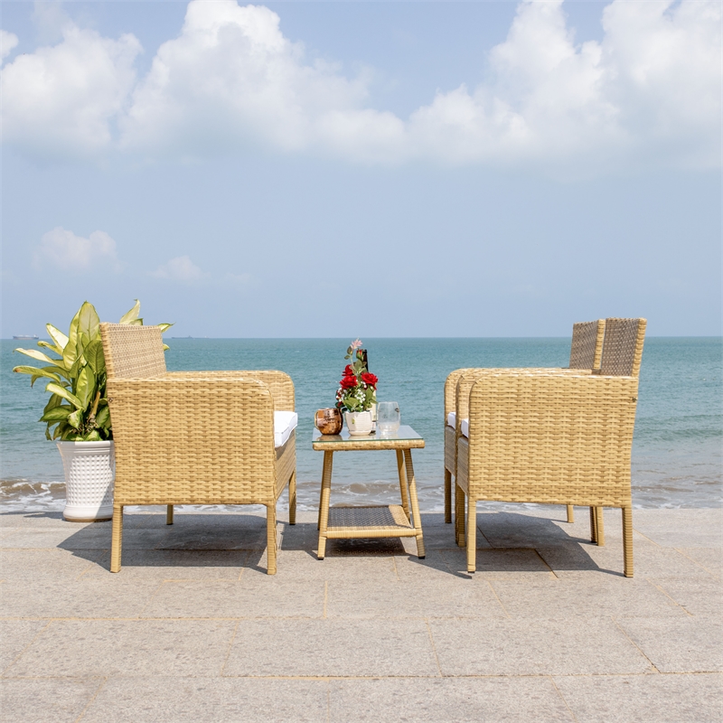 Safavieh Aboka 4Pc Wicker and Rattan Living Set in Natural / White