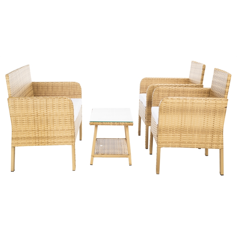 Safavieh Aboka 4Pc Wicker and Rattan Living Set in Natural / White