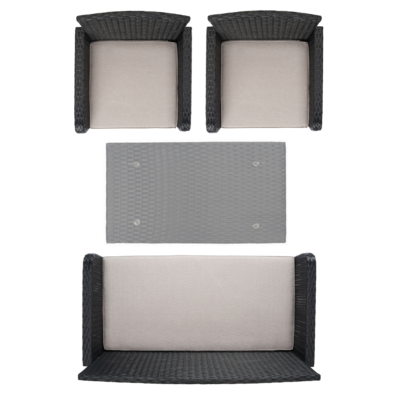 Safavieh Aboka 4Pc Wicker and Rattan Living Set in Black / Light Gray