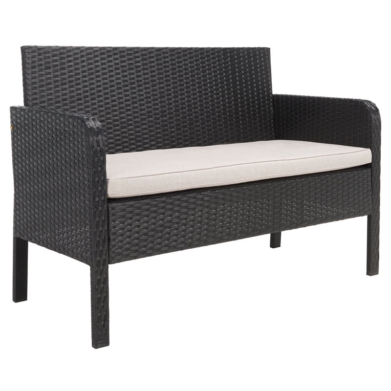 Safavieh Aboka 4Pc Wicker and Rattan Living Set in Black / Light Gray