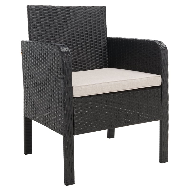 Safavieh Aboka 4Pc Wicker and Rattan Living Set in Black / Light Gray