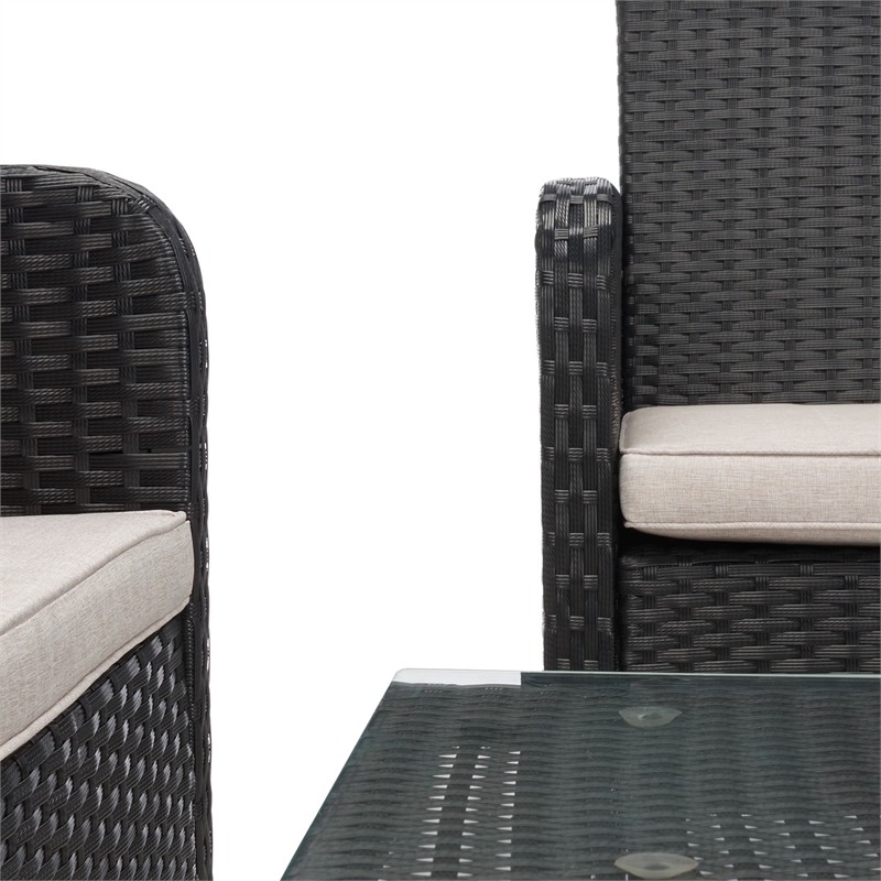 Safavieh Aboka 4Pc Wicker and Rattan Living Set in Black / Light Gray