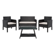Safavieh Aboka 4Pc Wicker and Rattan Living Set in Black / Light Gray