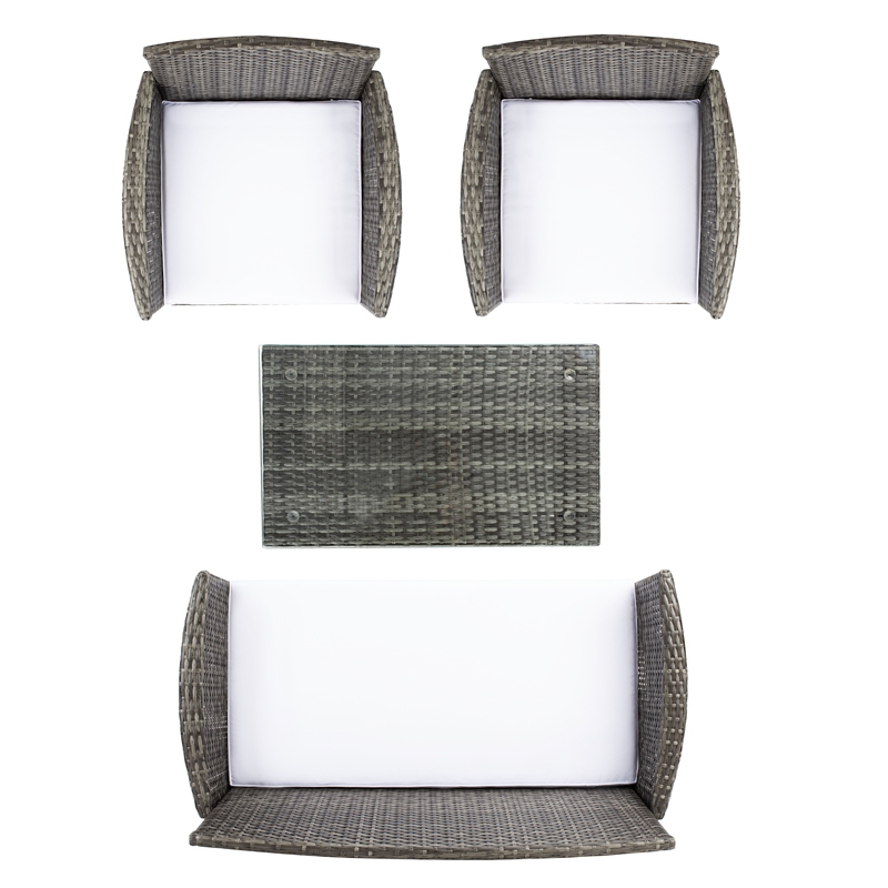 Safavieh Bandele 4Pc Wicker and Rattan Living Set in Gray / Brown / White