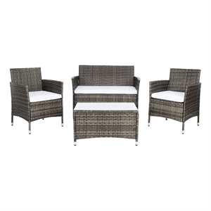 Safavieh Bandele 4Pc Wicker and Rattan Living Set in Gray / Brown / White