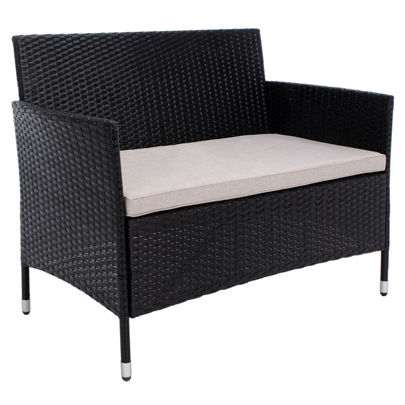 Safavieh Bandele 4Pc Wicker and Rattan Living Set in Black / Light Gray
