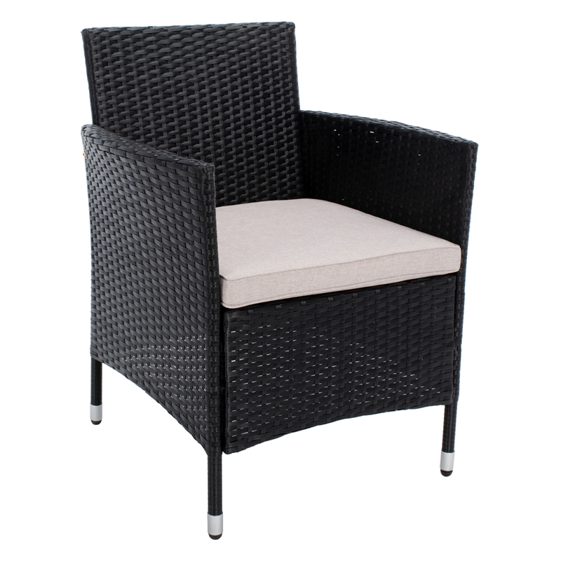 Safavieh Bandele 4Pc Wicker and Rattan Living Set in Black / Light Gray