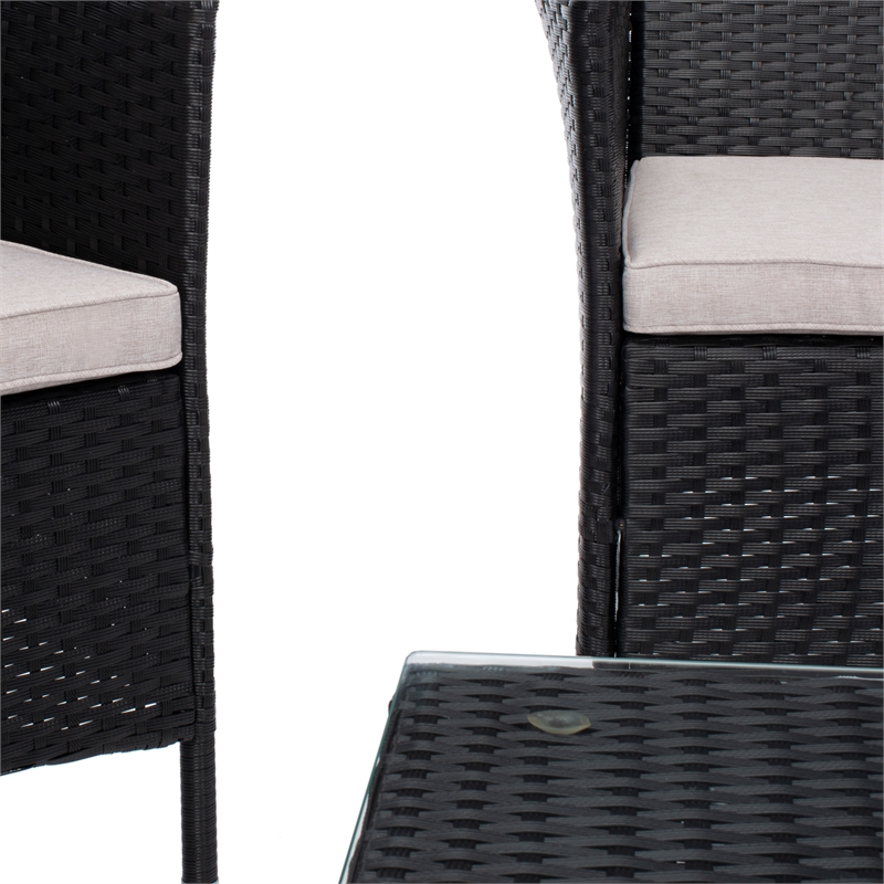 Safavieh Bandele 4Pc Wicker and Rattan Living Set in Black / Light Gray