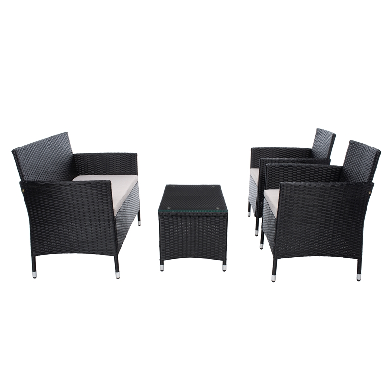 Safavieh Bandele 4Pc Wicker and Rattan Living Set in Black / Light Gray
