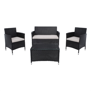 Safavieh Bandele 4Pc Wicker and Rattan Living Set in Black / Light Gray