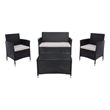 Safavieh Bandele 4Pc Wicker and Rattan Living Set in Black / Light Gray