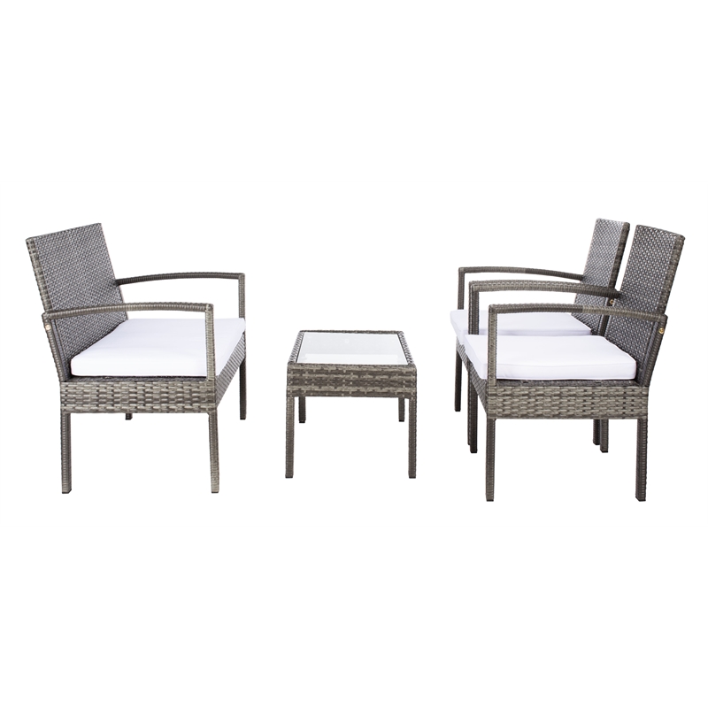Safavieh Bassey 4Pc Wicker and Rattan Living Set in Gray / Brown / White