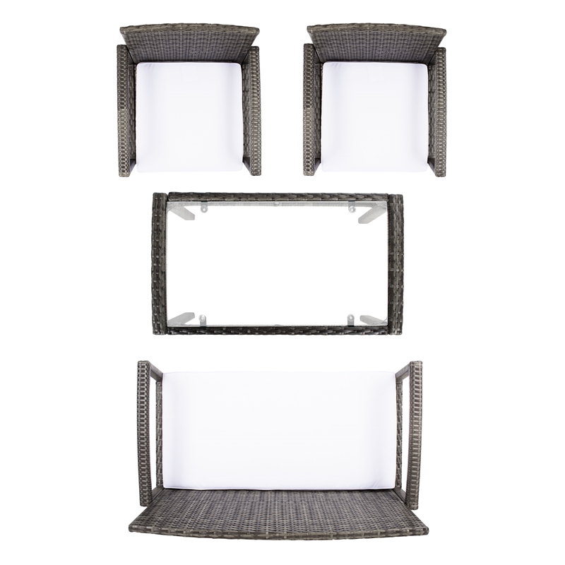 Safavieh Bassey 4Pc Wicker and Rattan Living Set in Gray / Brown / White