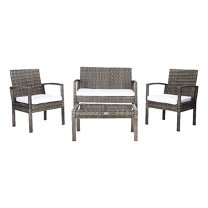 Safavieh Bassey 4Pc Wicker and Rattan Living Set in Gray / Brown / White