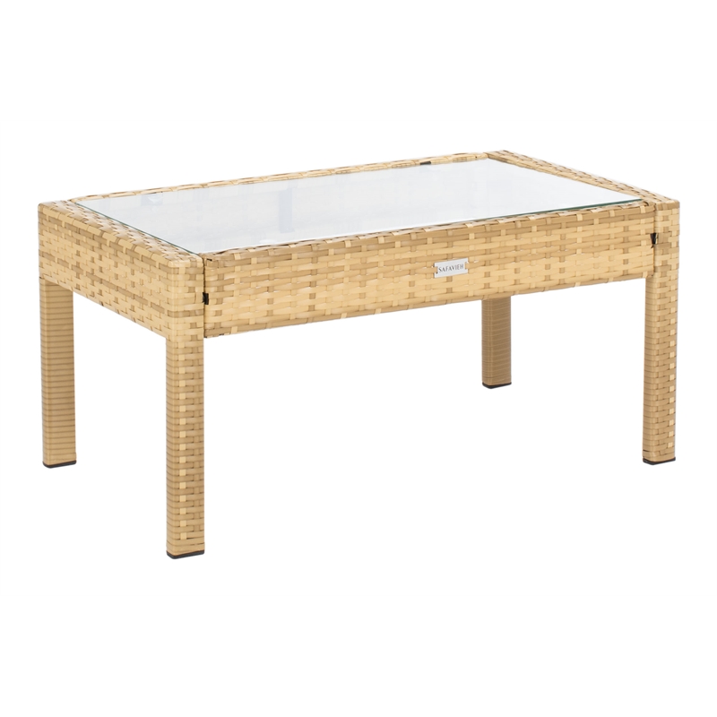 Safavieh Bassey 4Pc Wicker and Rattan Living Set in Natural / White