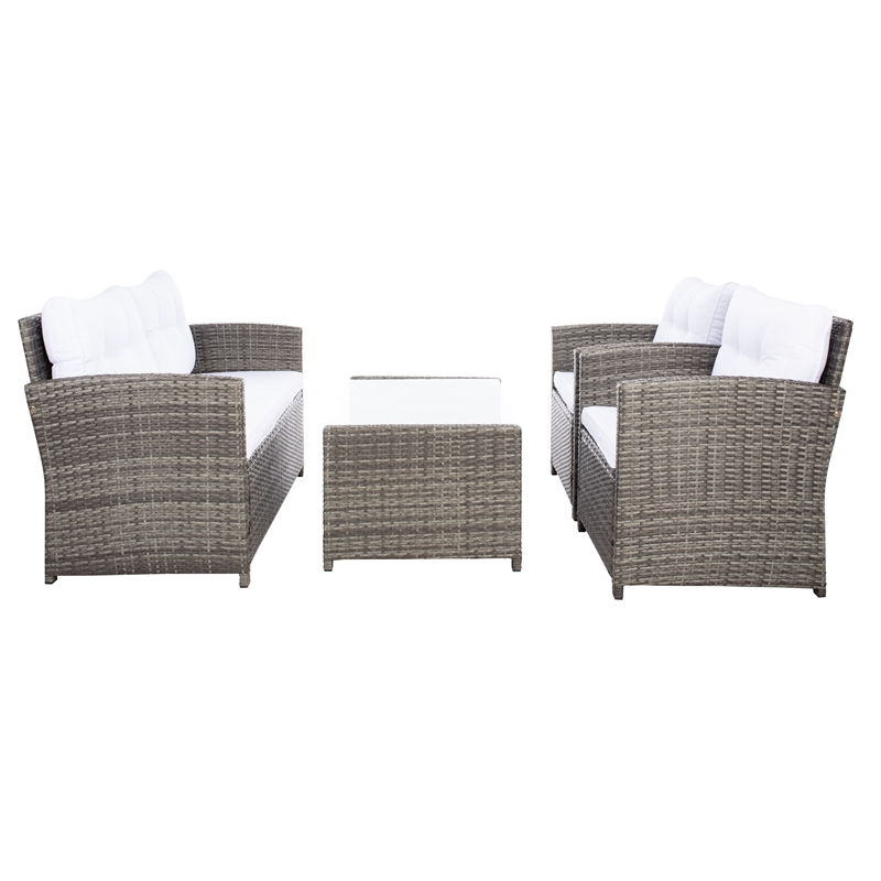 Safavieh Vellor 4 Pc Wicker and Rattan Living Set in Gray / Brown / White