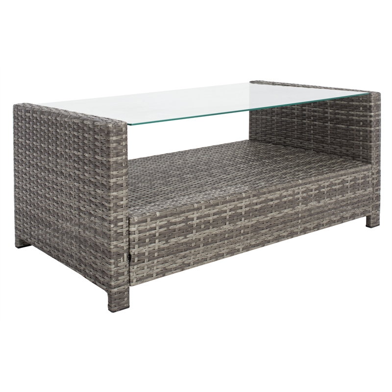 Safavieh Vellor 4 Pc Wicker and Rattan Living Set in Gray / Brown / White
