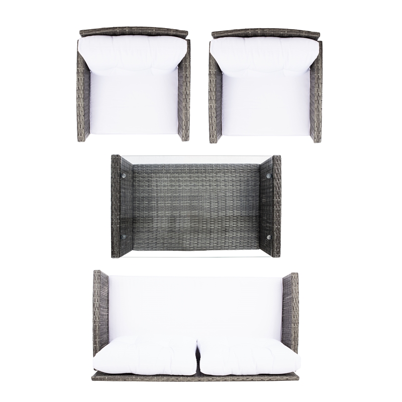 Safavieh Vellor 4 Pc Wicker and Rattan Living Set in Gray / Brown / White