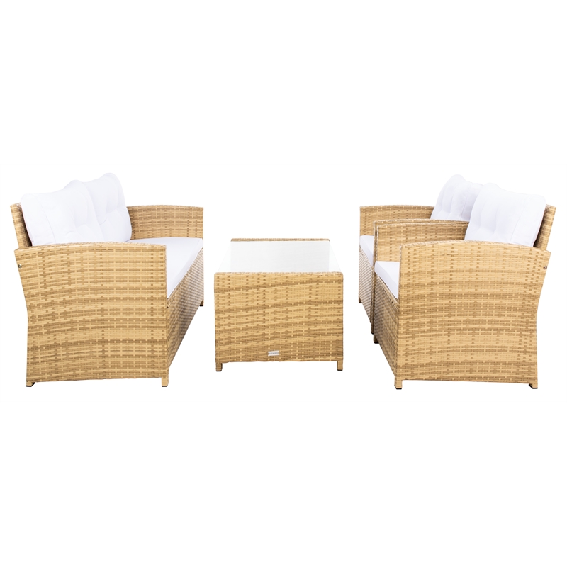 Safavieh Vellor 4 Pc Wicker and Rattan Living Set in Natural / White