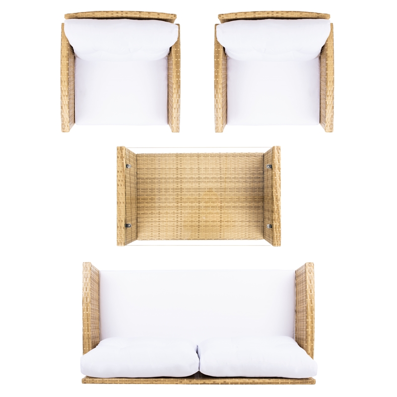 Safavieh Vellor 4 Pc Wicker and Rattan Living Set in Natural / White