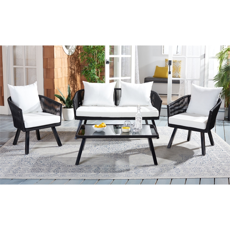 Safavieh Belmi 4Pc Rope and Steel Living Set in Black / Beige