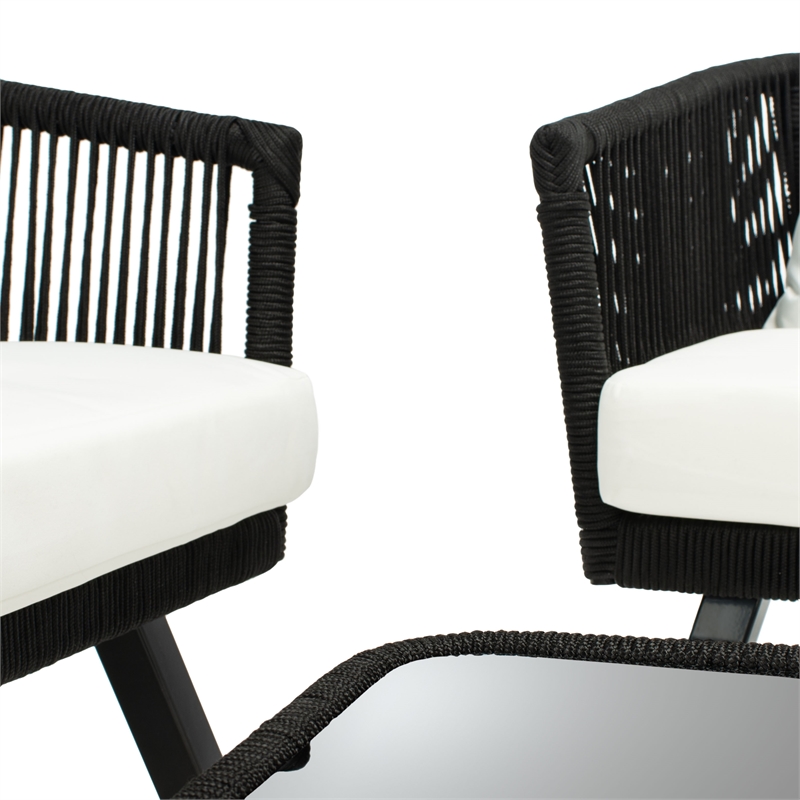 Safavieh Belmi 4Pc Rope and Steel Living Set in Black / Beige