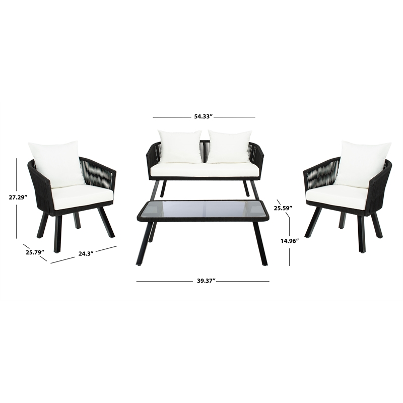 Safavieh Belmi 4Pc Rope and Steel Living Set in Black / Beige