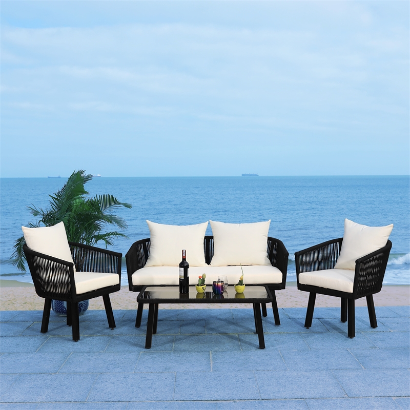 Safavieh Belmi 4Pc Rope and Steel Living Set in Black / Beige