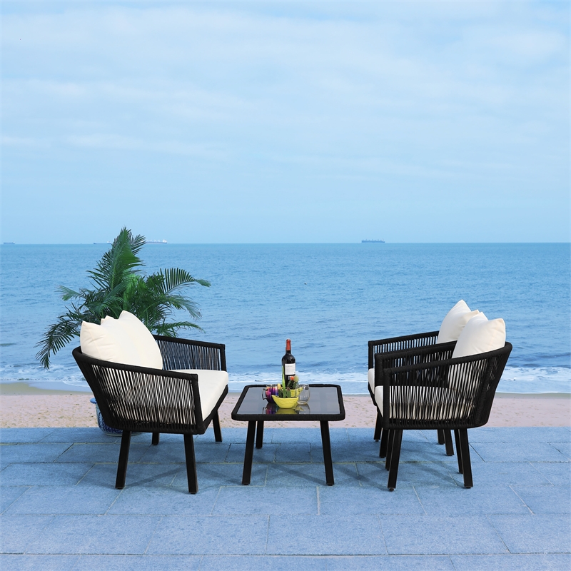 Safavieh Belmi 4Pc Rope and Steel Living Set in Black / Beige