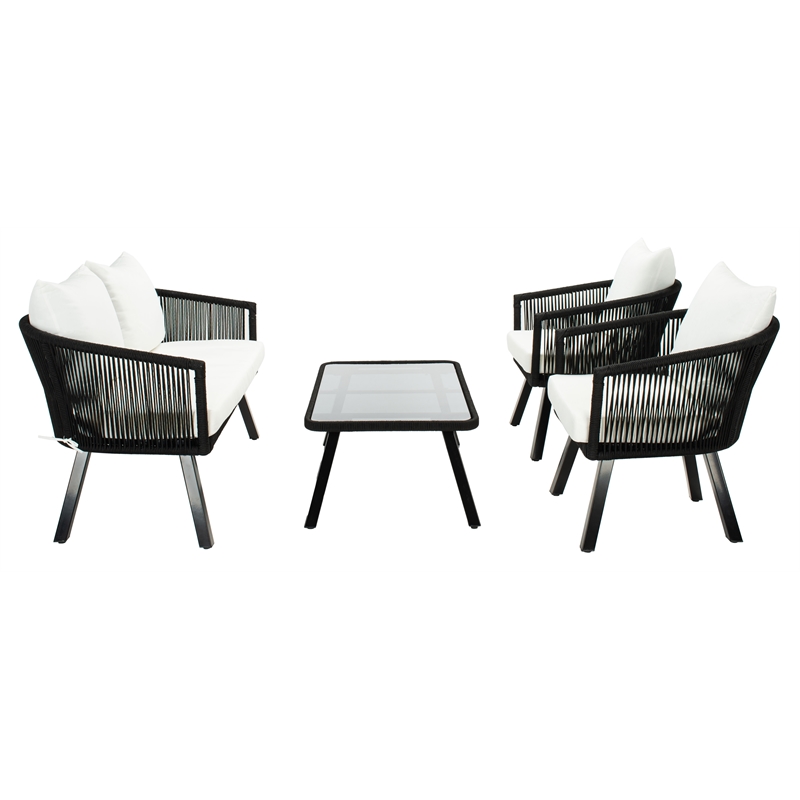 Safavieh Belmi 4Pc Rope and Steel Living Set in Black / Beige