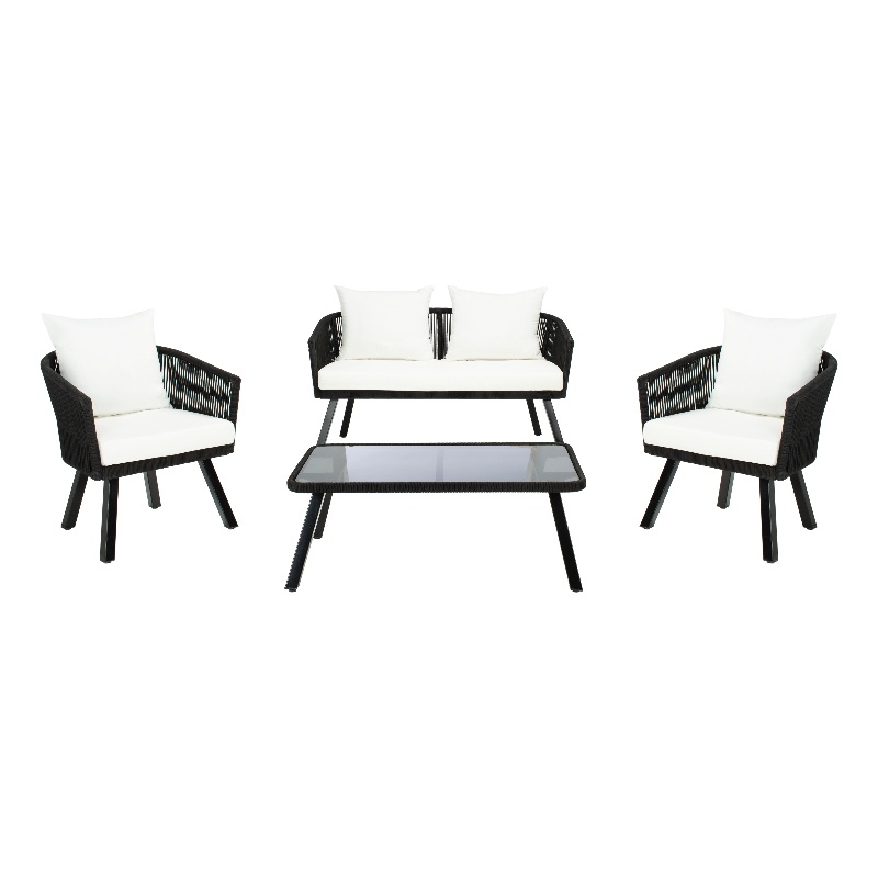 Safavieh Belmi 4Pc Rope and Steel Living Set in Black / Beige