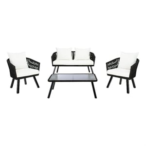 Safavieh Belmi 4Pc Rope and Steel Living Set in Black / Beige