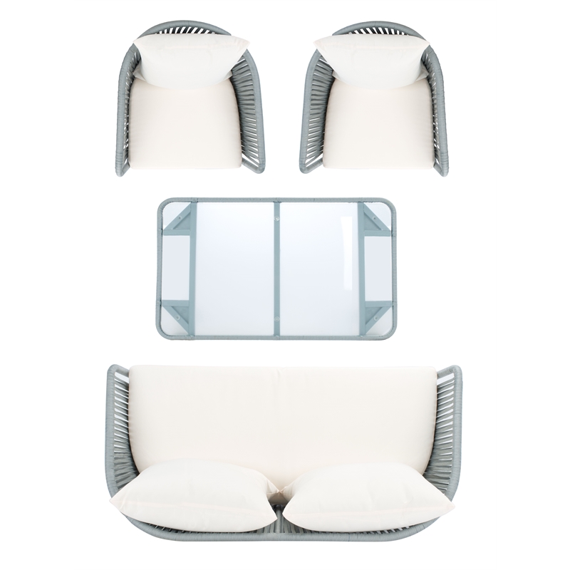 Safavieh Jorda 4Pc Steel and Fabric Living Set in Gray / Beige
