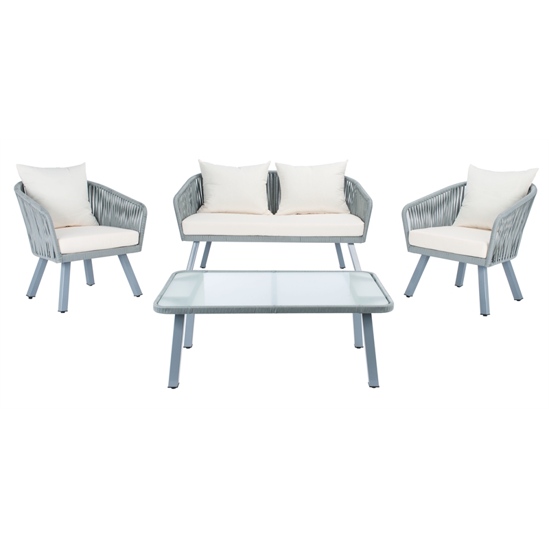 Safavieh Jorda 4Pc Steel and Fabric Living Set in Gray / Beige