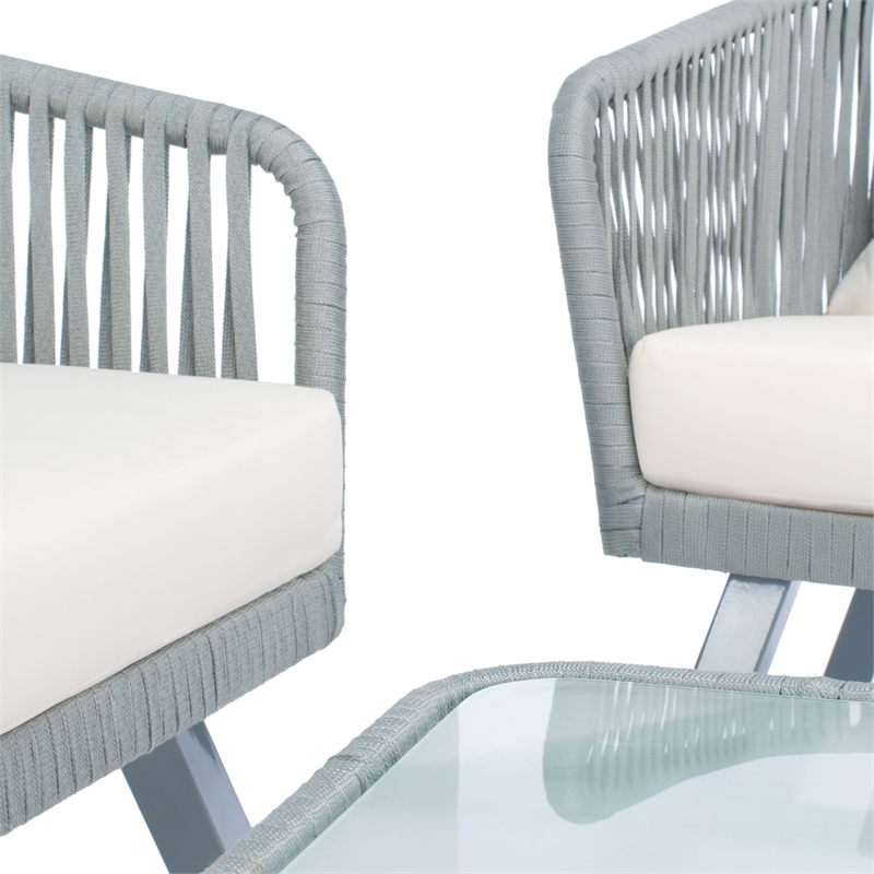 Safavieh Jorda 4Pc Steel and Fabric Living Set in Gray / Beige