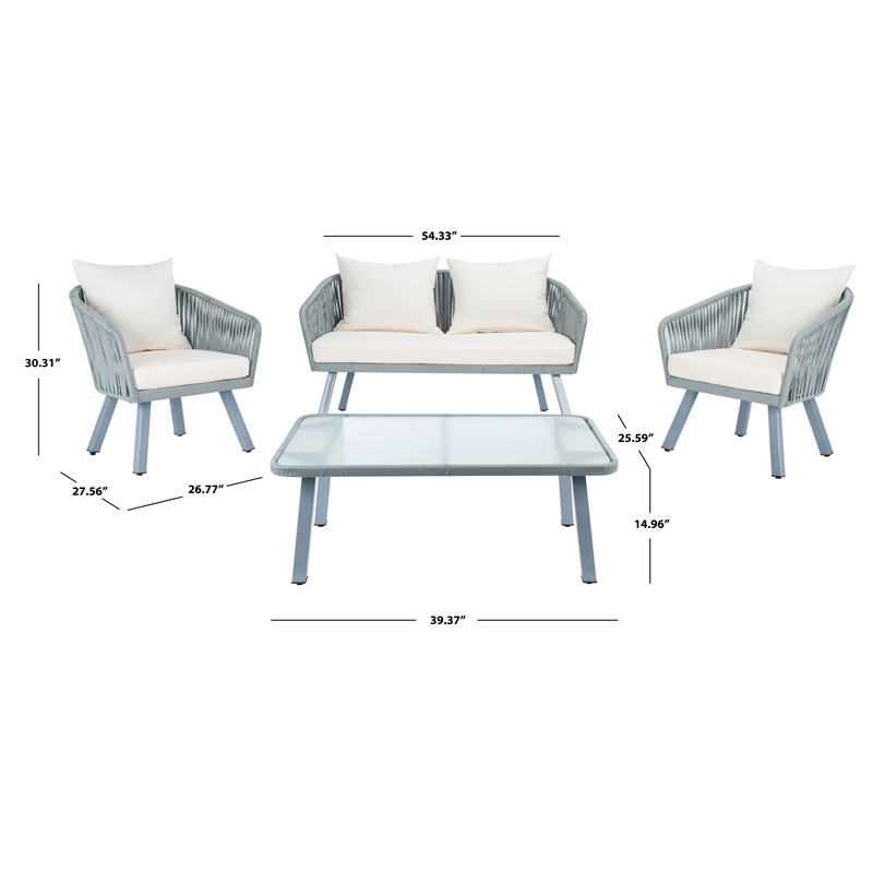 Safavieh Jorda 4Pc Steel and Fabric Living Set in Gray / Beige